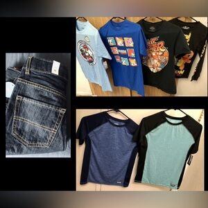 Lot of 7: 6 Boys t-shirts & 1 jean shorts sizes 10-12 Mario Pokémon Sonic